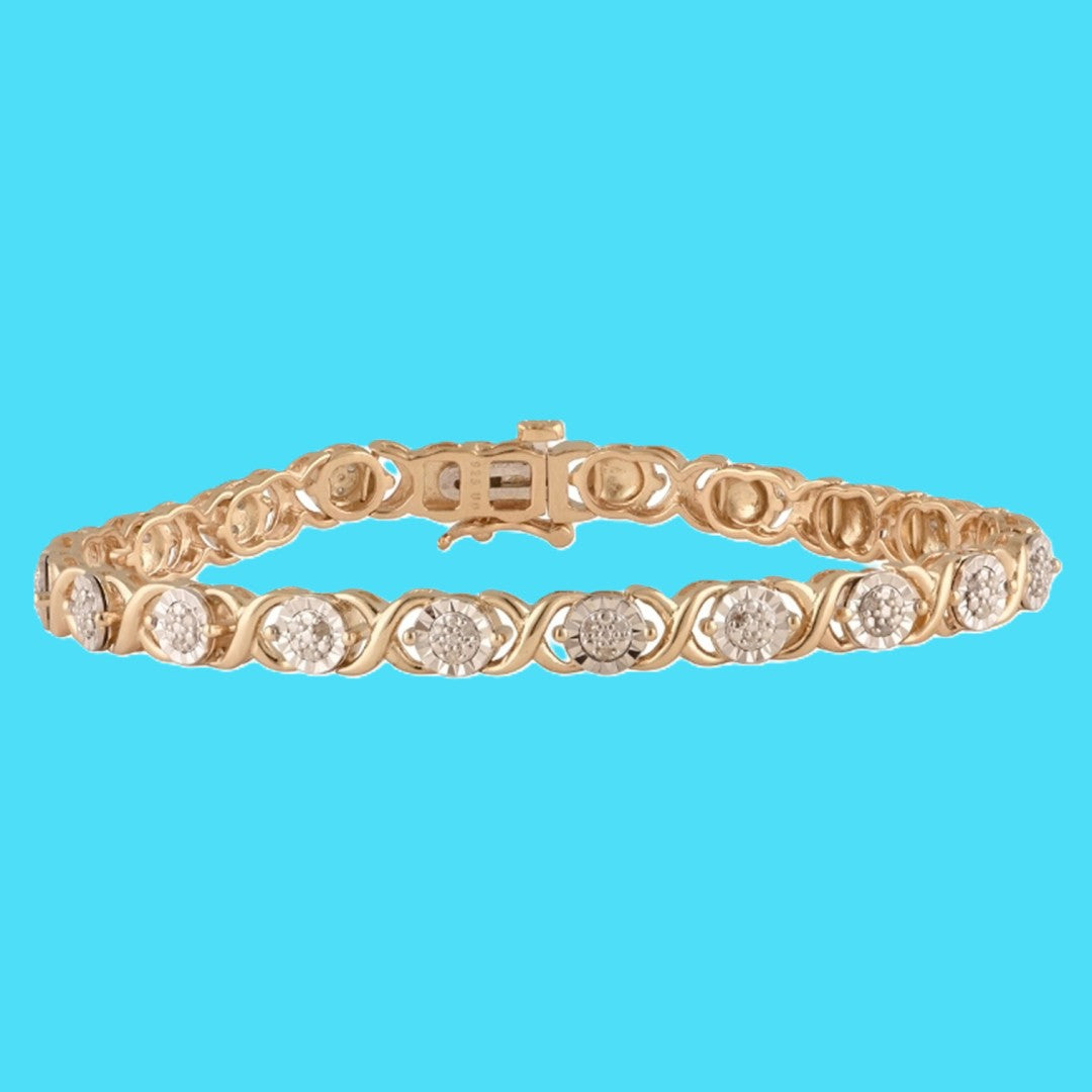 Diamond Bracelet. 14K Yellow Gold over Sterling Silver