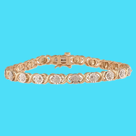 Diamond Bracelet. 14K Yellow Gold over Sterling Silver