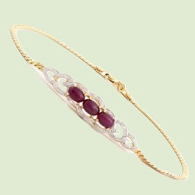 104. 18K Yellow Gold Plated Sterling Silver Diamond and Ruby 7.5 Inch Designer Bracelet