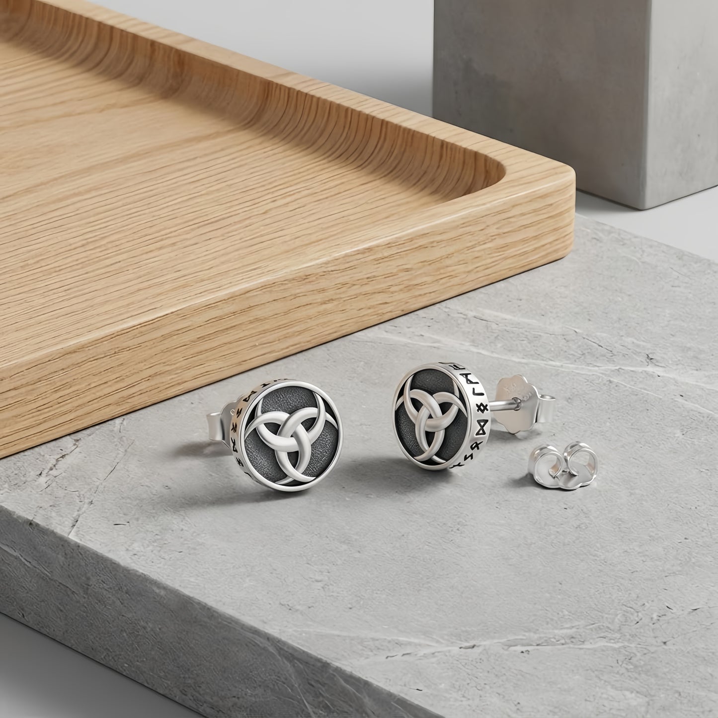A32. 925 Sterling Silver Valknut Rune Earring Pair