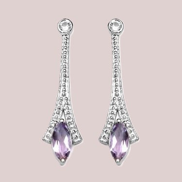 Elegant Purple Amethyst and White Topaz Earring set in Rhodium Plated Solid Sterling Silver