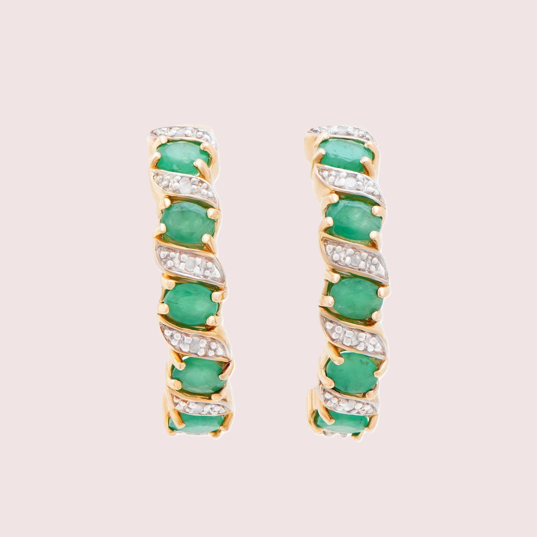 55. Vibrant Emerald and Diamond Curved Twisty Earring set