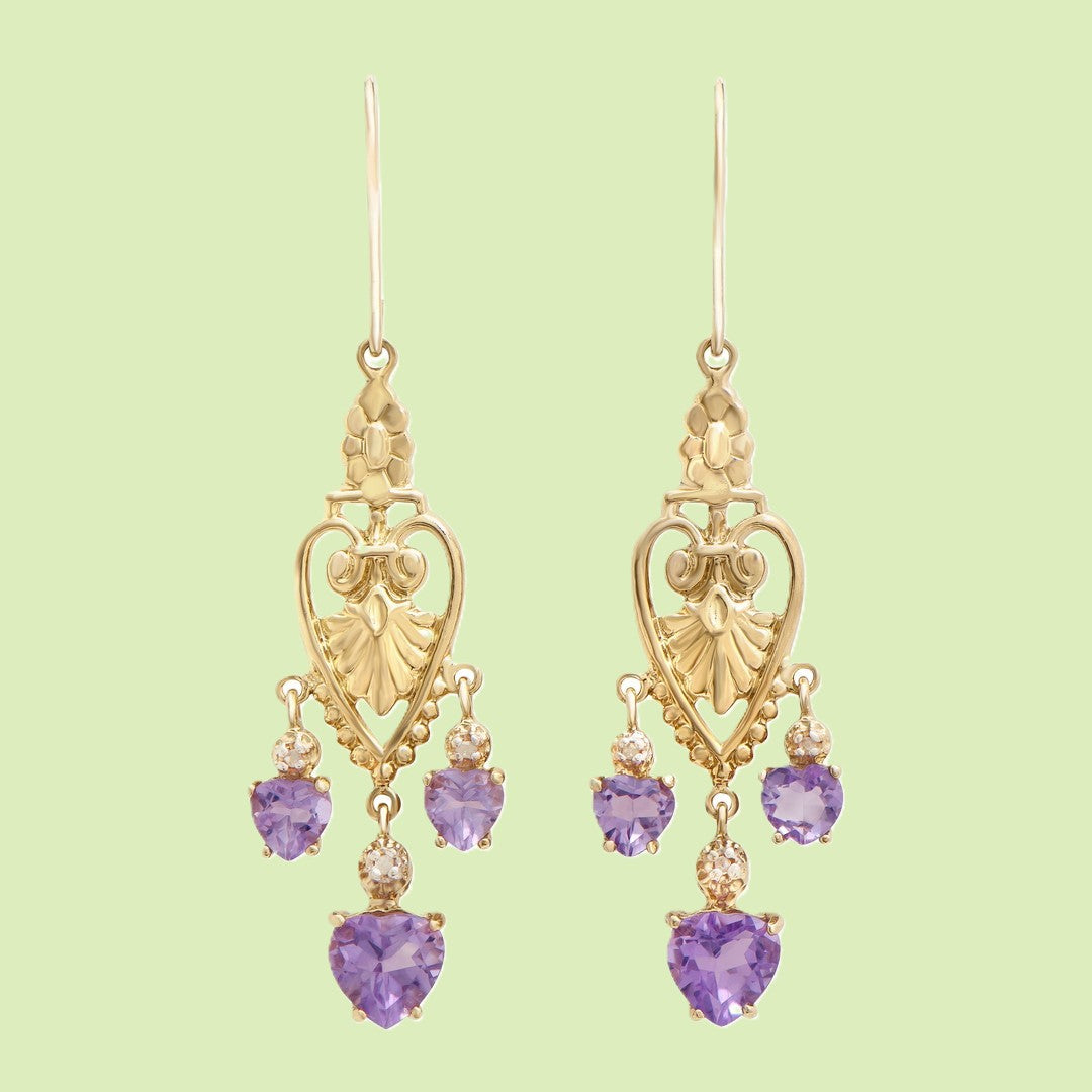 Stunning 18K Gold plated Sterling Silver Amethyst and Diamond Earrings