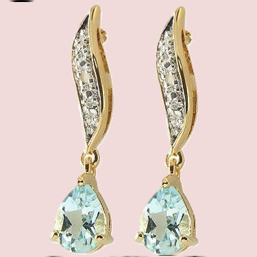 18K Yellow Gold Plated Topaz and Diamond Earrings