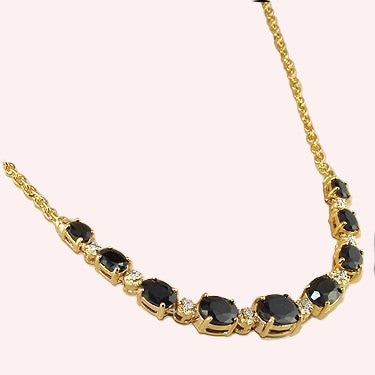 Amazing Black Sapphire & Diamond 18K Gold Plated Necklace