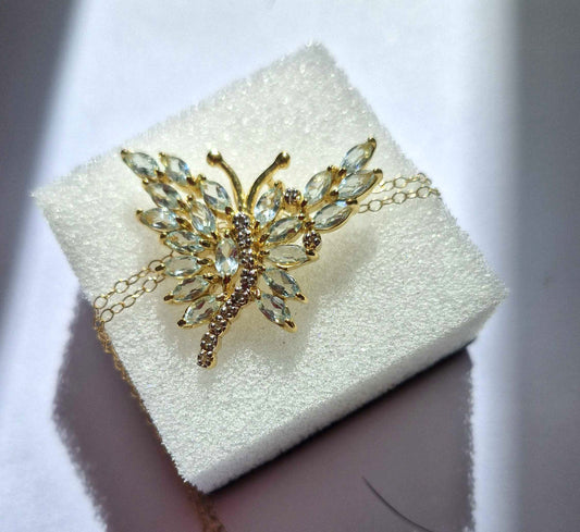 18K Yellow Gold Plated Sterling Silver Swiss Blue Topaz Designer Necklace
