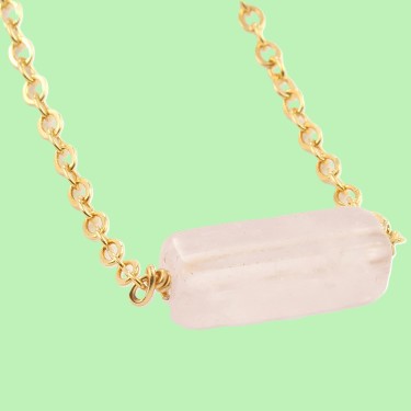 A 14K Yellow Gold Plated Rose Quartz 18in Necklace