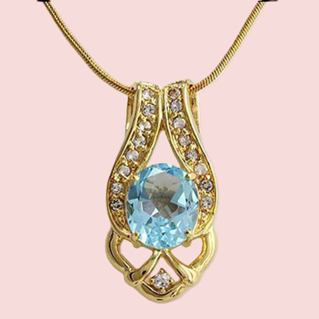 Stunning Sky Blue Topaz Necklace set in 18K Yellow Gold over Sterling Silver