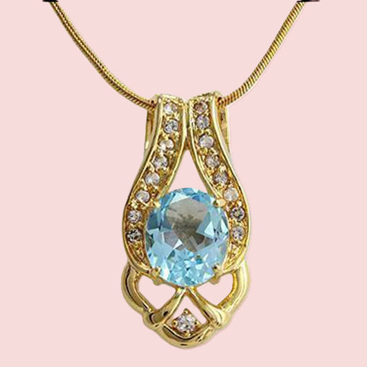 Stunning Sky Blue Topaz Necklace set in 18K Yellow Gold over Sterling Silver