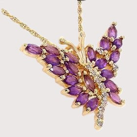 82. 18K Yellow Gold Over Solid Sterling Silver 3.0 CTW Amethyst and Diamonds 18 Inch Necklace