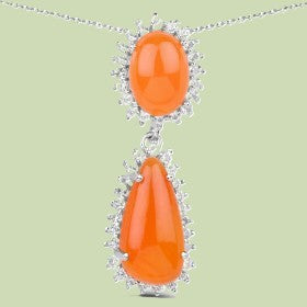 91. White Gold Rhodium Over Sterling Silver Carnelian and Topaz 18 Inch Designer Necklace