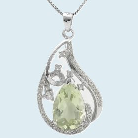 96. 14K White Gold Over Sterling Silver Diamonds Sapphire Topaz and 3.95 CTW Amethyst 18 Inch Designer Necklace