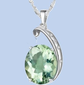 111. Sterling Silver Plated in Platinum - 4.35ctw Green Amethyst and 0.033ctw Diamond Necklace - Length 18 in.