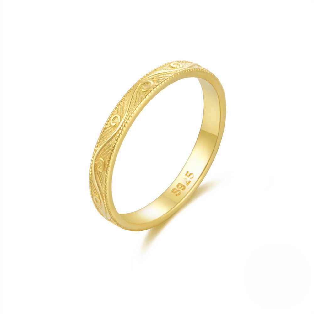 A31. Gold Plated 925 Sterling Silver Bestselling Rings for Women Engraved Artistic Design Zircon Set Classic Plain Band Daily Wear Index Finger Ring