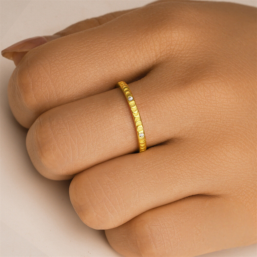 A31. Gold Plated 925 Sterling Silver Bestselling Rings for Women Engraved Artistic Design Zircon Set Classic Plain Band Daily Wear Index Finger Ring