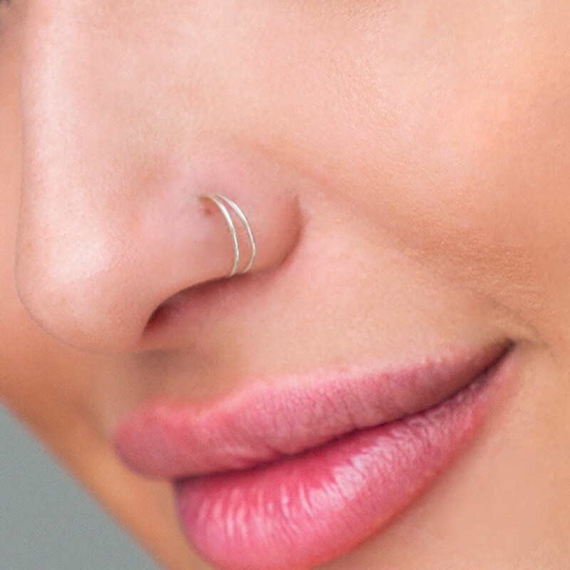 A39. S925 Sterling Silver Double Ring Nose Rings Wholesale Micro-set Elegant Ear Clip Earring