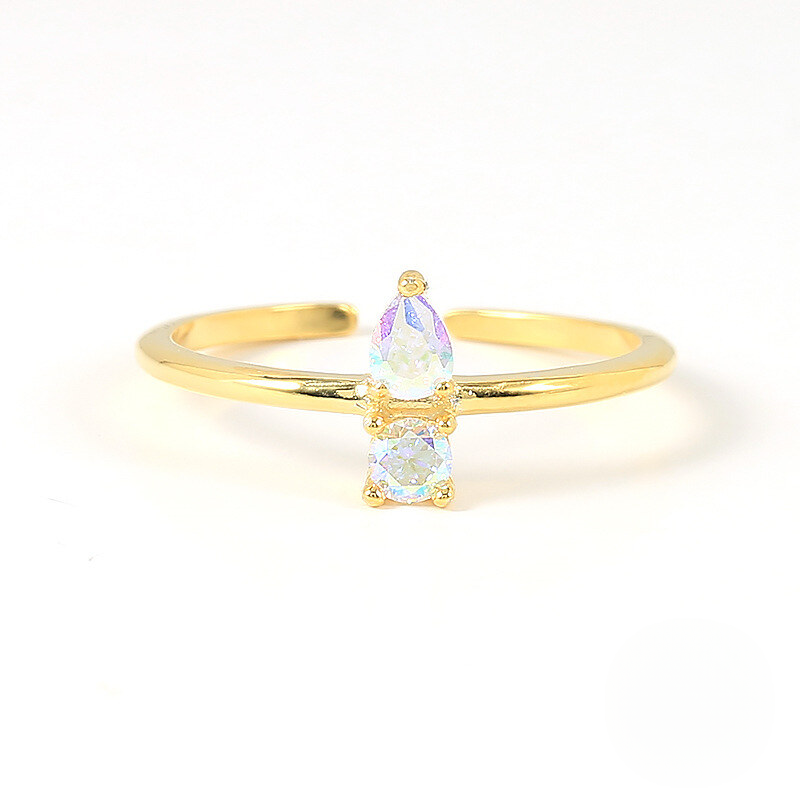 A.34 925 Sterling Silver Geometric Moon Small Zircon Flash Open Ring Tiktok Style Colorful Zircon Exquisite Index Finger Rings Wholesale For Women