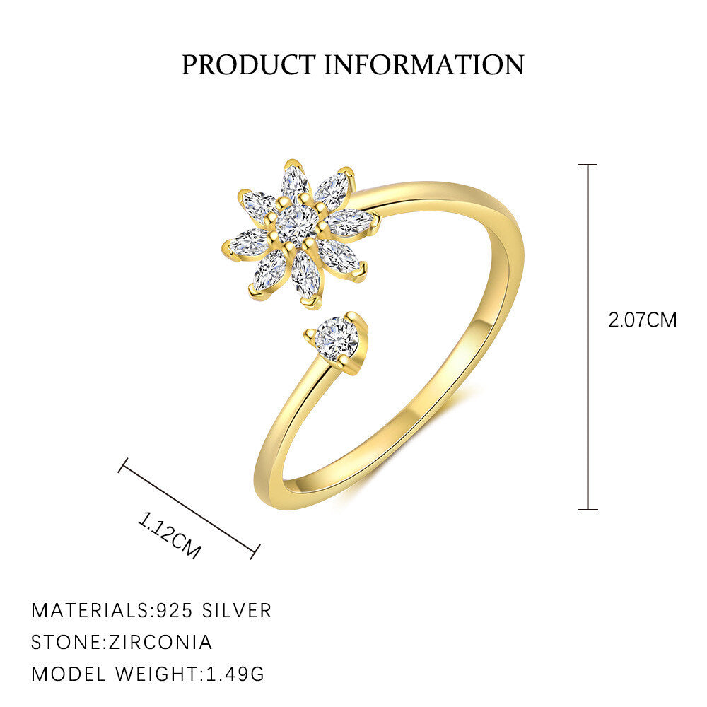 A36. S925 Sterling Silver Floral Petal Adjustable Open Rings Wholesale For Women
