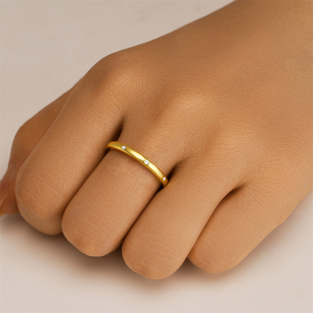A31. Gold Plated 925 Sterling Silver Bestselling Rings for Women Engraved Artistic Design Zircon Set Classic Plain Band Daily Wear Index Finger Ring