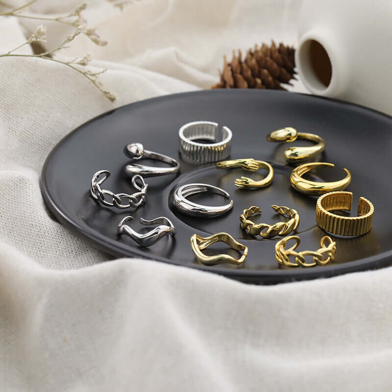 A29. 925 Sterling Silver Minimalist Stacking Ring Ins Retro Open Adjustable Finger Rings For Women