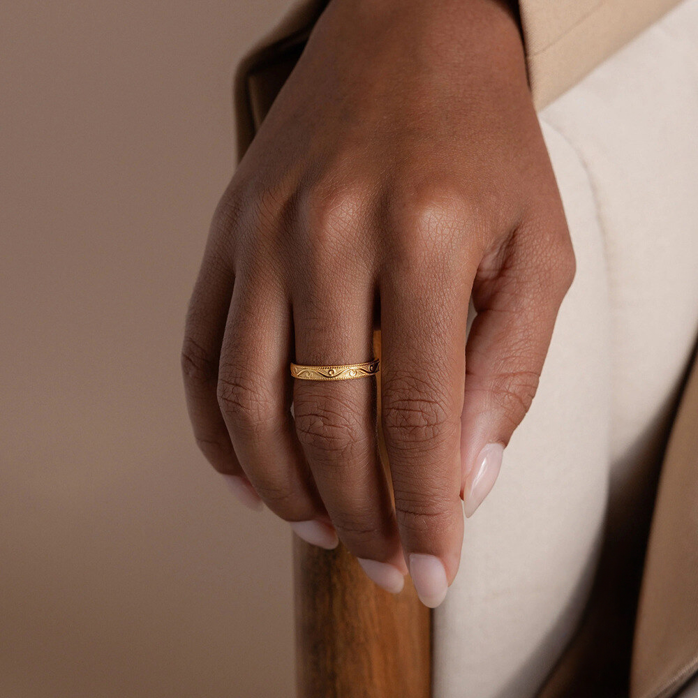 A31. Gold Plated 925 Sterling Silver Bestselling Rings for Women Engraved Artistic Design Zircon Set Classic Plain Band Daily Wear Index Finger Ring