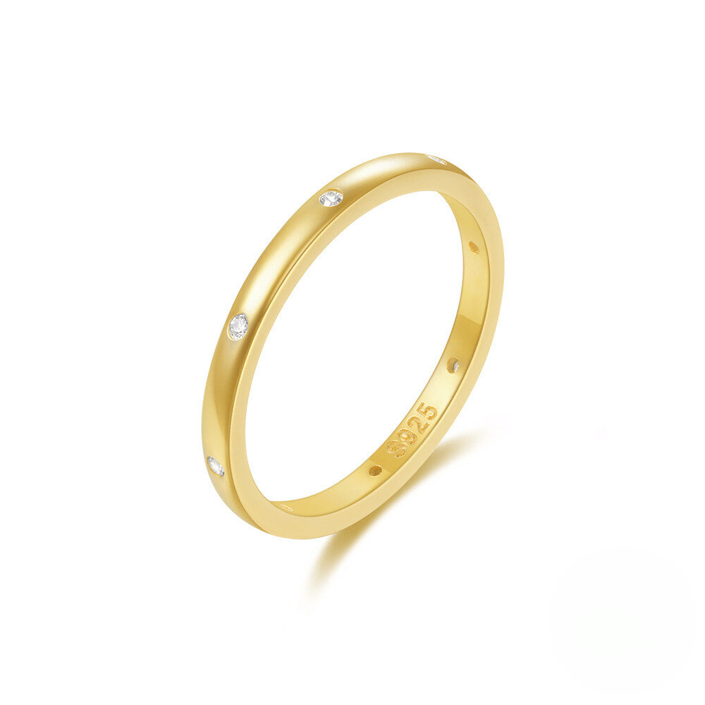 A31. Gold Plated 925 Sterling Silver Bestselling Rings for Women Engraved Artistic Design Zircon Set Classic Plain Band Daily Wear Index Finger Ring