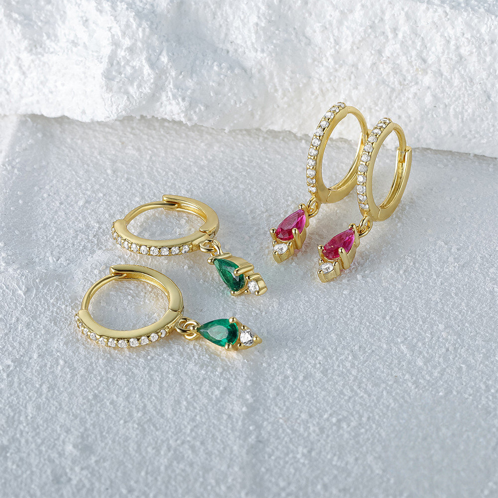 S925 Sterling Silver Ins-style Colorful Teardrop Crystal Ear Climber Earring