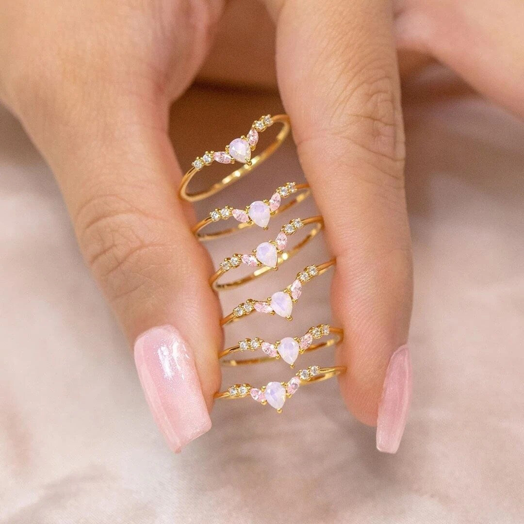 A.34 925 Sterling Silver Geometric Moon Small Zircon Flash Open Ring Tiktok Style Colorful Zircon Exquisite Index Finger Rings Wholesale For Women