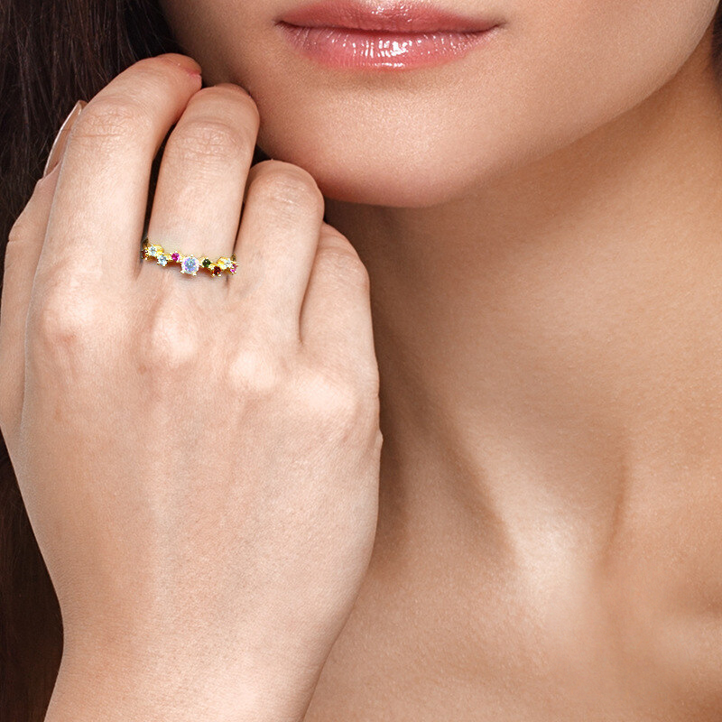 A.34 925 Sterling Silver Geometric Moon Small Zircon Flash Open Ring Tiktok Style Colorful Zircon Exquisite Index Finger Rings Wholesale For Women