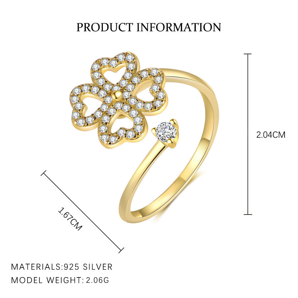 A36. S925 Sterling Silver Floral Petal Adjustable Open Rings Wholesale For Women