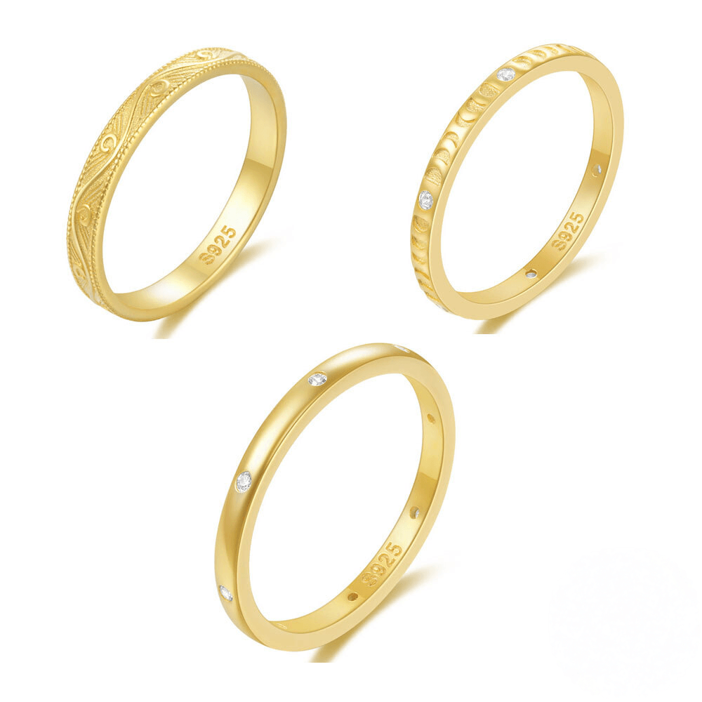 A31. Gold Plated 925 Sterling Silver Bestselling Rings for Women Engraved Artistic Design Zircon Set Classic Plain Band Daily Wear Index Finger Ring