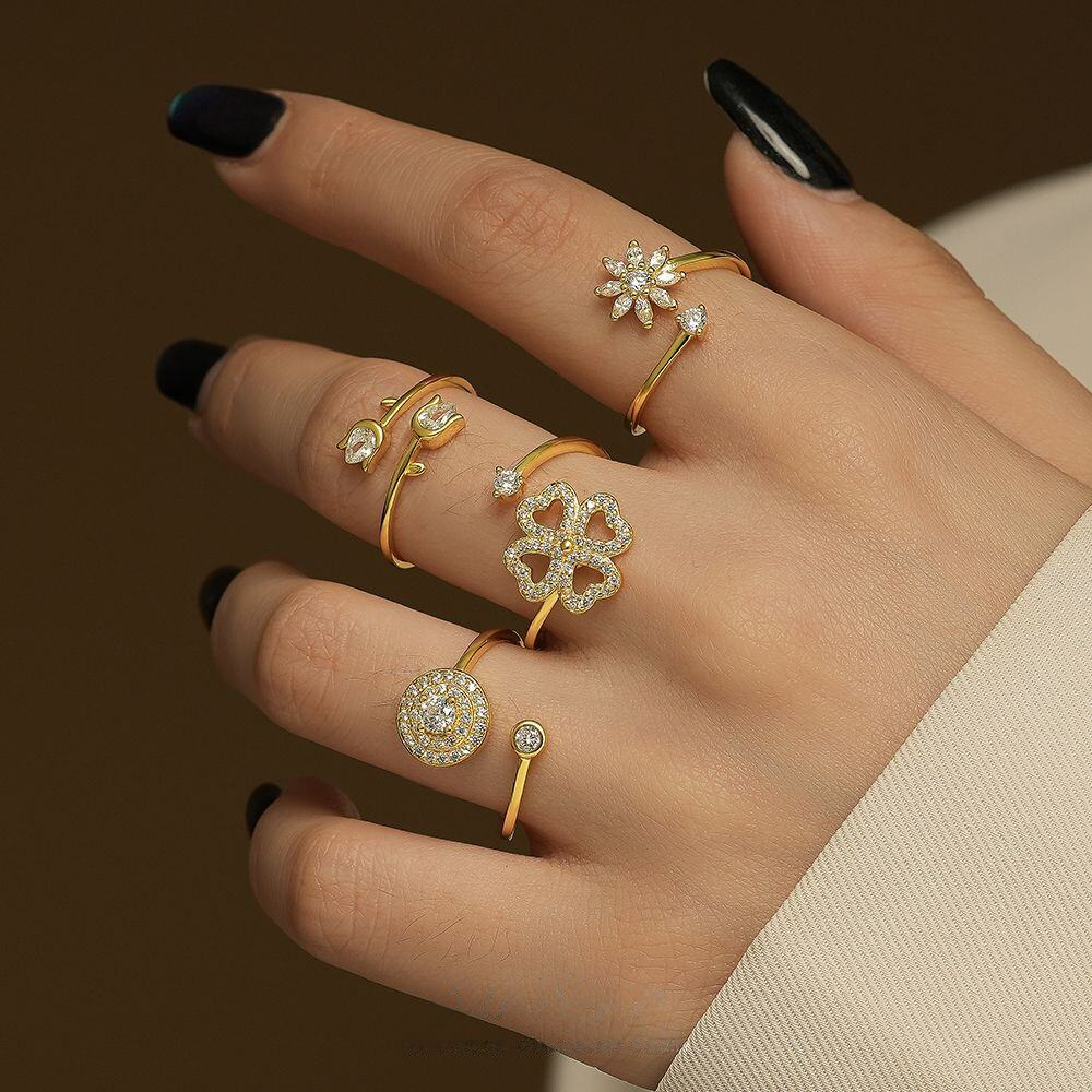 A36. S925 Sterling Silver Floral Petal Adjustable Open Rings Wholesale For Women