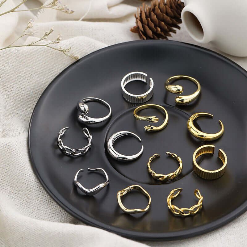 A29. 925 Sterling Silver Minimalist Stacking Ring Ins Retro Open Adjustable Finger Rings For Women