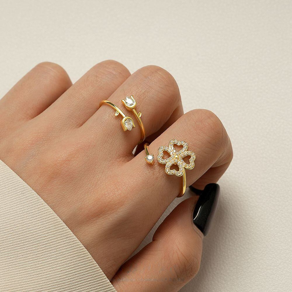 A36. S925 Sterling Silver Floral Petal Adjustable Open Rings Wholesale For Women