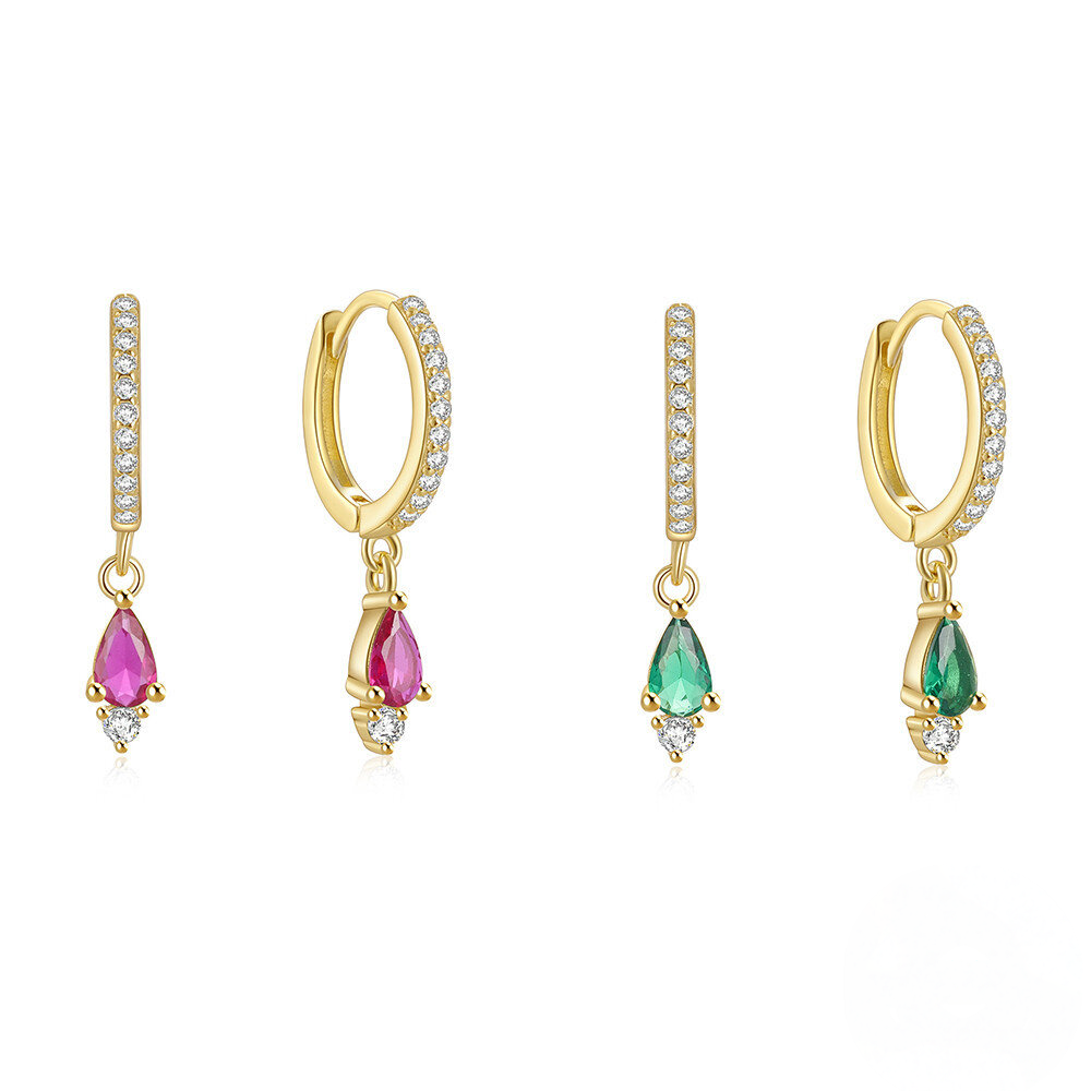 S925 Sterling Silver Ins-style Colorful Teardrop Crystal Ear Climber Earring