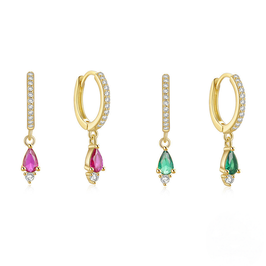 S925 Sterling Silver Ins-style Colorful Teardrop Crystal Ear Climber Earring