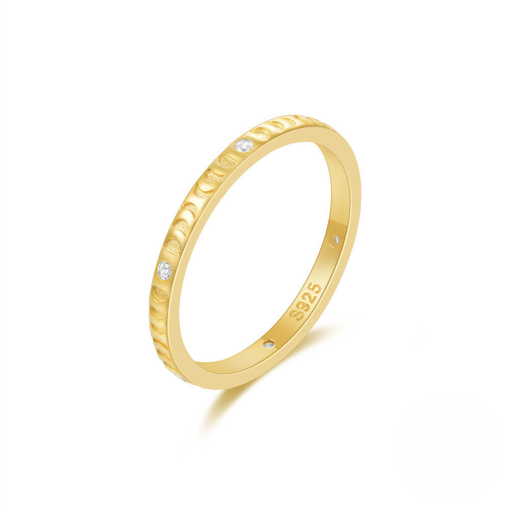 A31. Gold Plated 925 Sterling Silver Bestselling Rings for Women Engraved Artistic Design Zircon Set Classic Plain Band Daily Wear Index Finger Ring