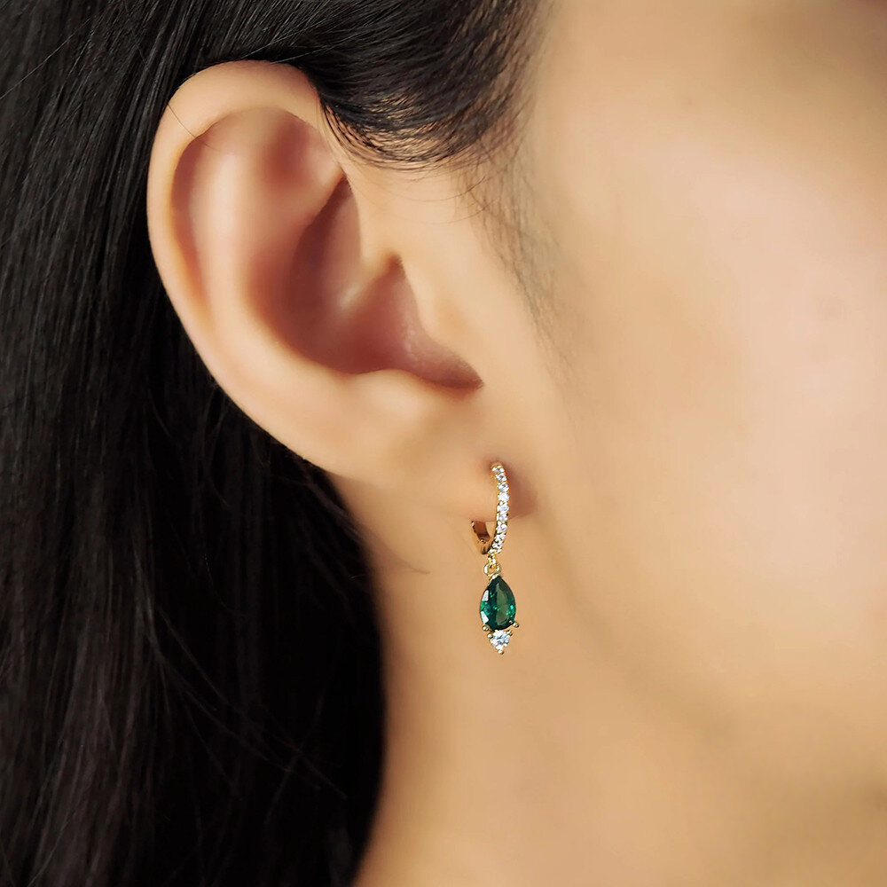S925 Sterling Silver Ins-style Colorful Teardrop Crystal Ear Climber Earring