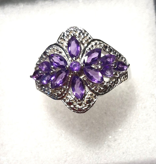 Bright Purple Amethyst Sterling Silver Size 8 Ring