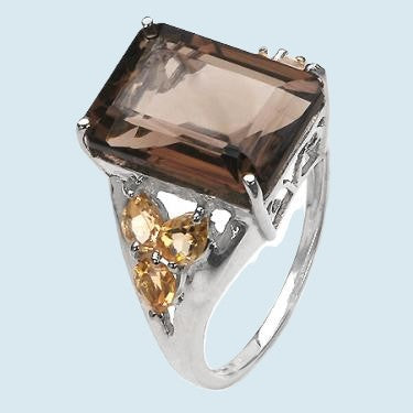Unique Smokey Topaz and Citrine Size 6 Designer Ring