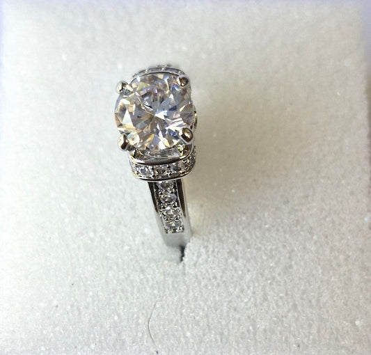 A 3.1 CTW Cubic Zirconia Engagement Ring on Rhodium Plated Brass