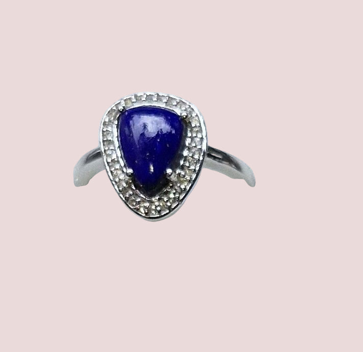 Lapis Lazuli Size 7 Ring set in Rhodium Plated Sterling Silver