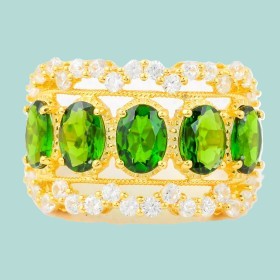 87. Chrome Diopside and Zircon Size 7 Ring