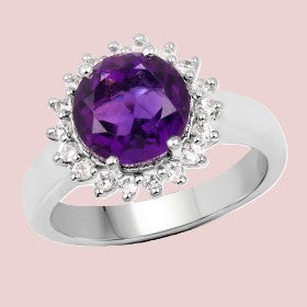 92. White Gold Rhodium Over Sterling Silver Amethyst and Topaz Size 8 Ring