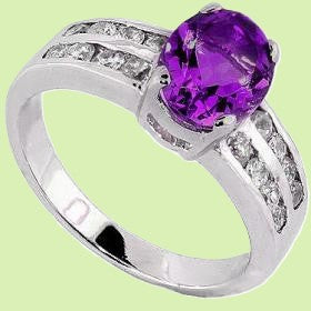 112. 18K White Gold Over Silver 1.80 CTW Amethyst Size 7.5 Designer Ring